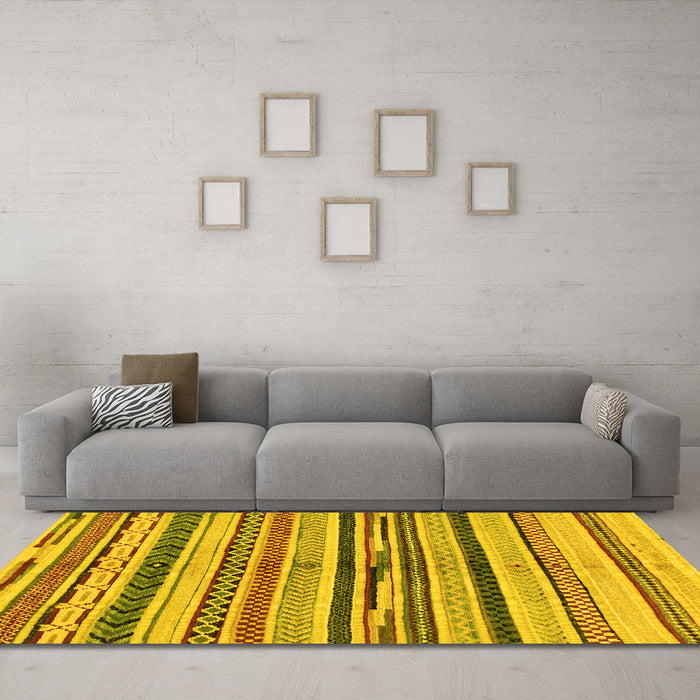 Machine Washable Abstract Yellow Modern Rug in a Living Room, wshabs2301yw