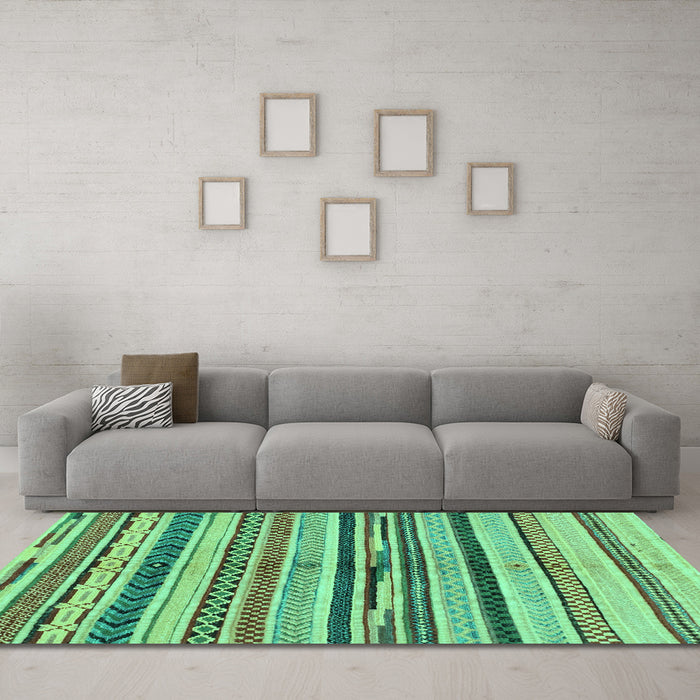 Machine Washable Abstract Turquoise Modern Area Rugs in a Living Room,, wshabs2301turq