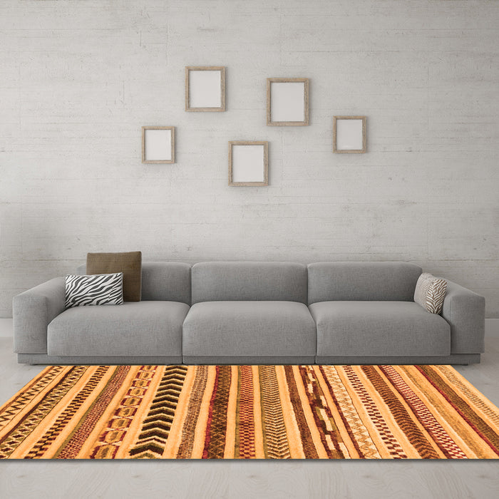 Machine Washable Abstract Orange Modern Area Rugs in a Living Room, wshabs2302org