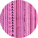 Round Machine Washable Abstract Pink Modern Rug, wshabs2302pnk