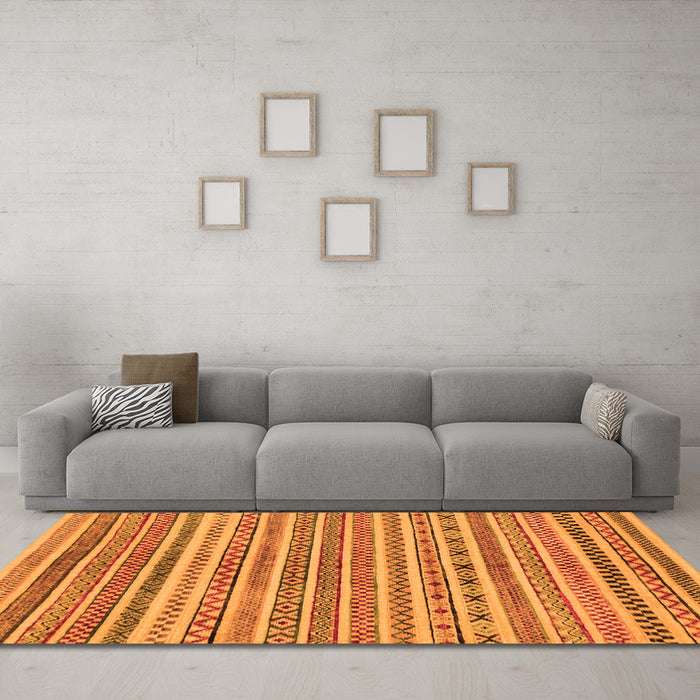 Machine Washable Abstract Orange Modern Area Rugs in a Living Room, wshabs2303org