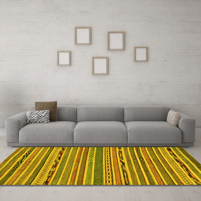 Machine Washable Abstract Yellow Modern Rug in a Living Room, wshabs2304yw