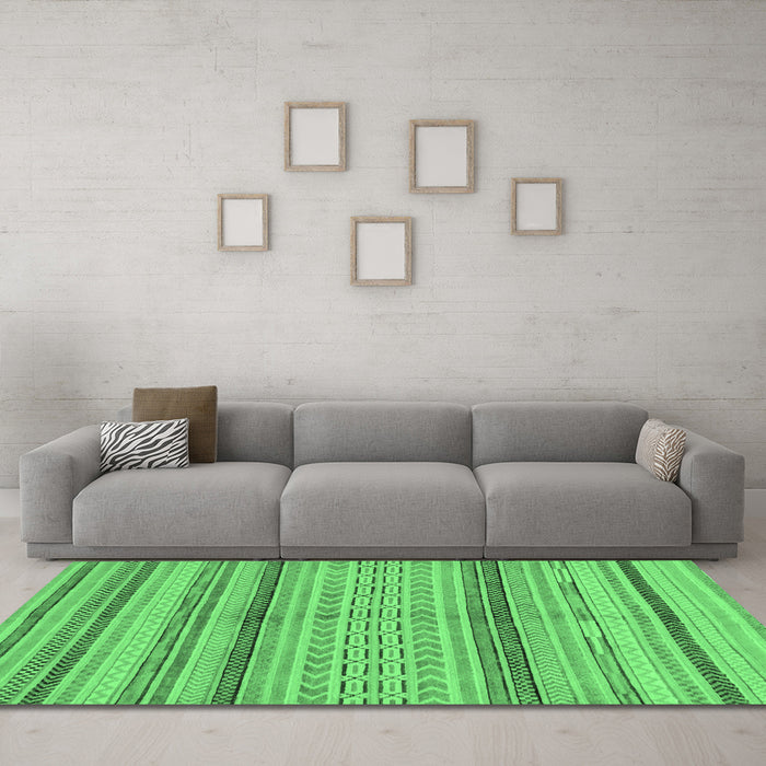 Machine Washable Abstract Emerald Green Modern Area Rugs in a Living Room,, wshabs2305emgrn