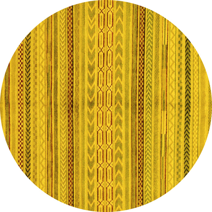Round Machine Washable Abstract Yellow Modern Rug, wshabs2305yw