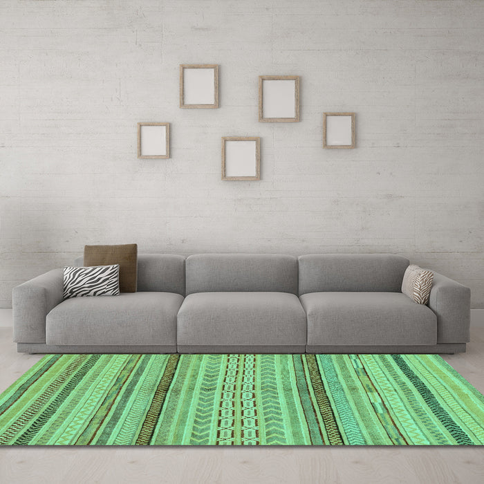 Machine Washable Abstract Turquoise Modern Area Rugs in a Living Room,, wshabs2305turq