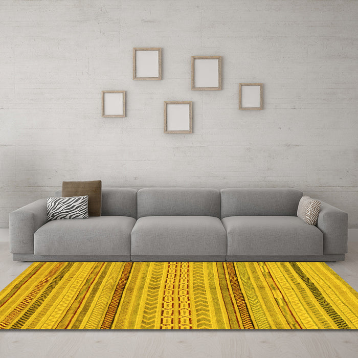 Machine Washable Abstract Yellow Modern Rug in a Living Room, wshabs2305yw