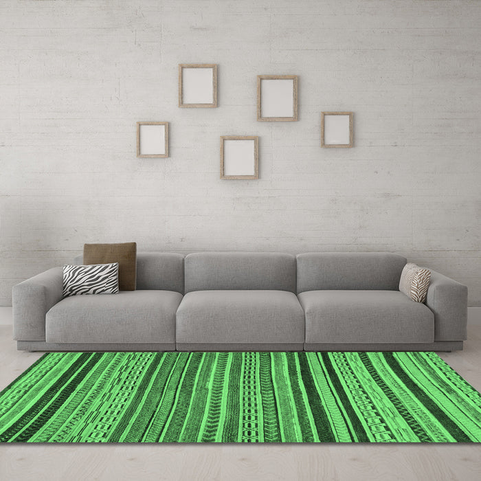 Machine Washable Abstract Emerald Green Modern Area Rugs in a Living Room,, wshabs2306emgrn