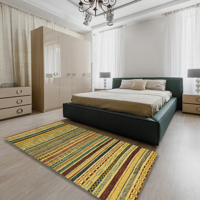 Abstract Yellow Modern Rug in a Bedroom, abs2306