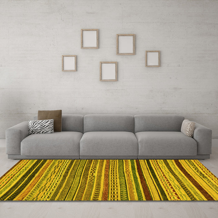 Machine Washable Abstract Yellow Modern Rug in a Living Room, wshabs2306yw