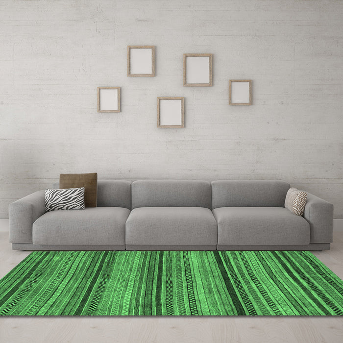 Machine Washable Abstract Emerald Green Modern Area Rugs in a Living Room,, wshabs2307emgrn