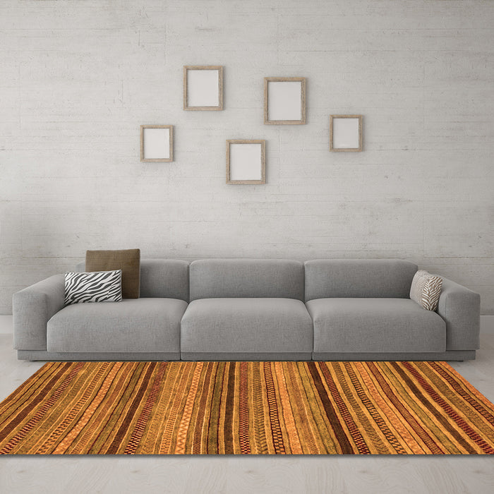 Machine Washable Abstract Orange Modern Area Rugs in a Living Room, wshabs2307org