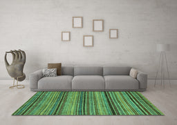 Machine Washable Abstract Turquoise Modern Area Rugs in a Living Room,, wshabs2307turq