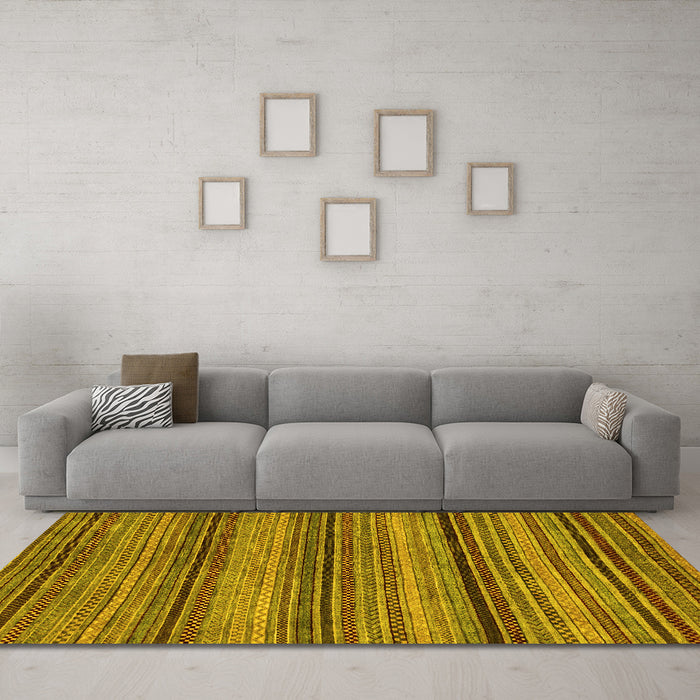 Machine Washable Abstract Yellow Modern Rug in a Living Room, wshabs2307yw