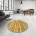 Round Abstract Golden Brown Yellow Modern Rug in a Office, abs2308