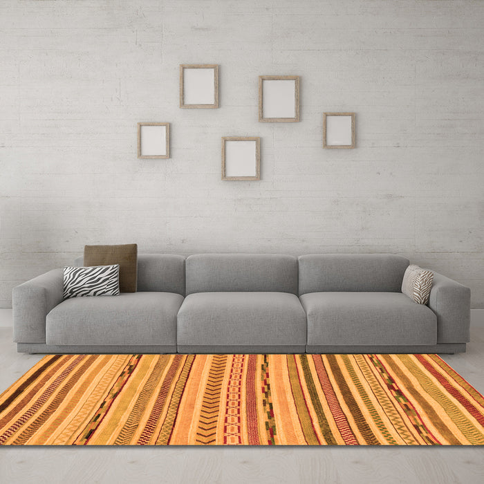 Machine Washable Abstract Orange Modern Area Rugs in a Living Room, wshabs2308org
