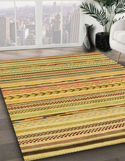 Machine Washable Abstract Gen Brown Yellow Rug in a Family Room, wshabs2308