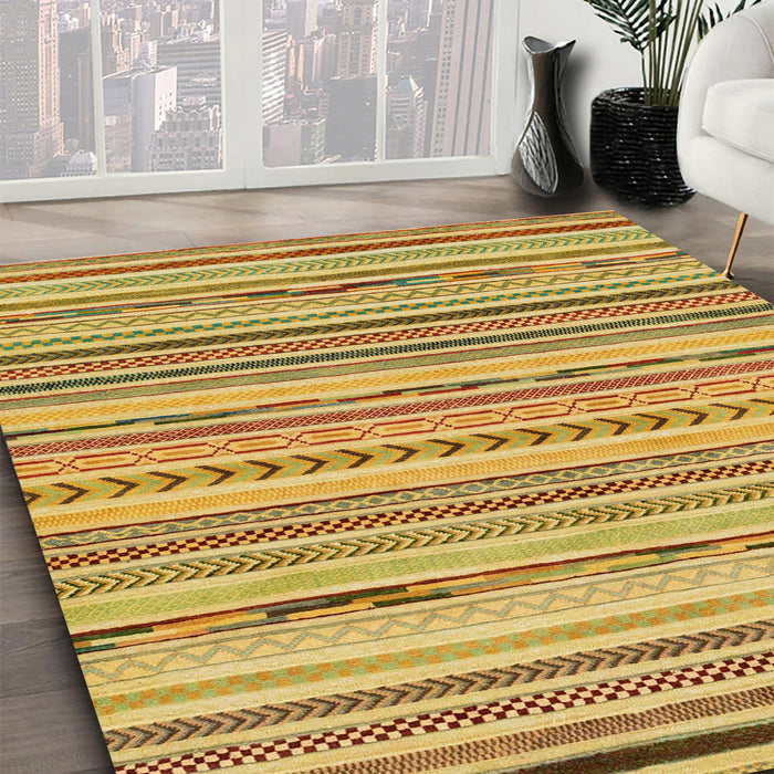 Machine Washable Abstract Gen Brown Yellow Rug in a Family Room, wshabs2308