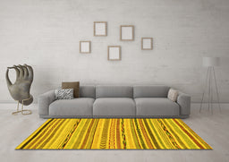 Machine Washable Abstract Yellow Modern Rug in a Living Room, wshabs2308yw