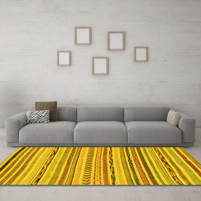 Machine Washable Abstract Yellow Modern Rug in a Living Room, wshabs2308yw