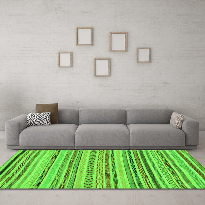 Machine Washable Abstract Green Modern Area Rugs in a Living Room,, wshabs2308grn