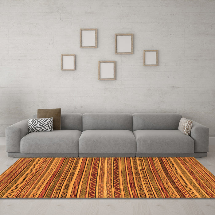 Machine Washable Abstract Orange Modern Area Rugs in a Living Room, wshabs2309org