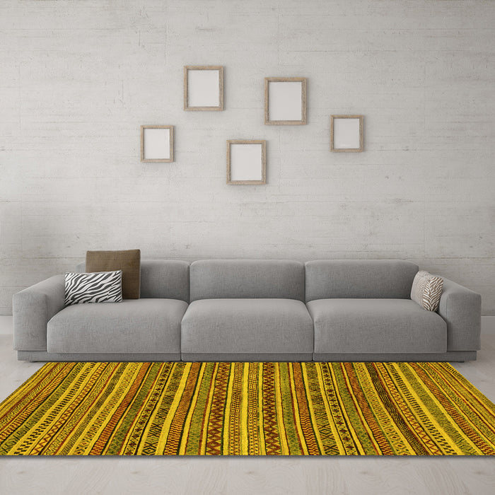 Machine Washable Abstract Yellow Modern Rug in a Living Room, wshabs2309yw