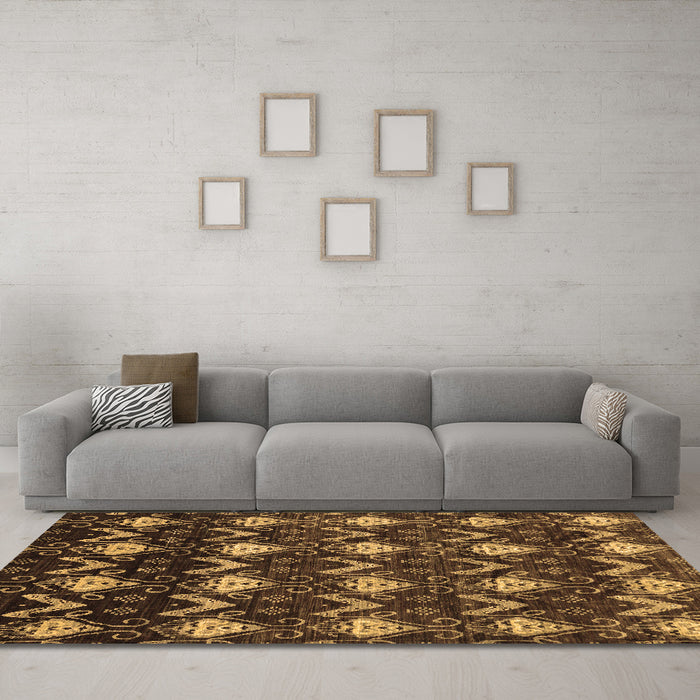Machine Washable Abstract Brown Modern Rug in a Living Room,, wshabs230brn