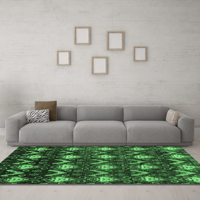 Machine Washable Abstract Emerald Green Modern Area Rugs in a Living Room,, wshabs230emgrn