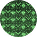 Round Machine Washable Abstract Emerald Green Modern Area Rugs, wshabs230emgrn