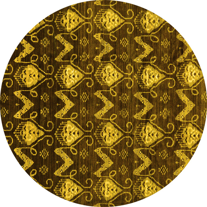 Round Machine Washable Abstract Yellow Modern Rug, wshabs230yw