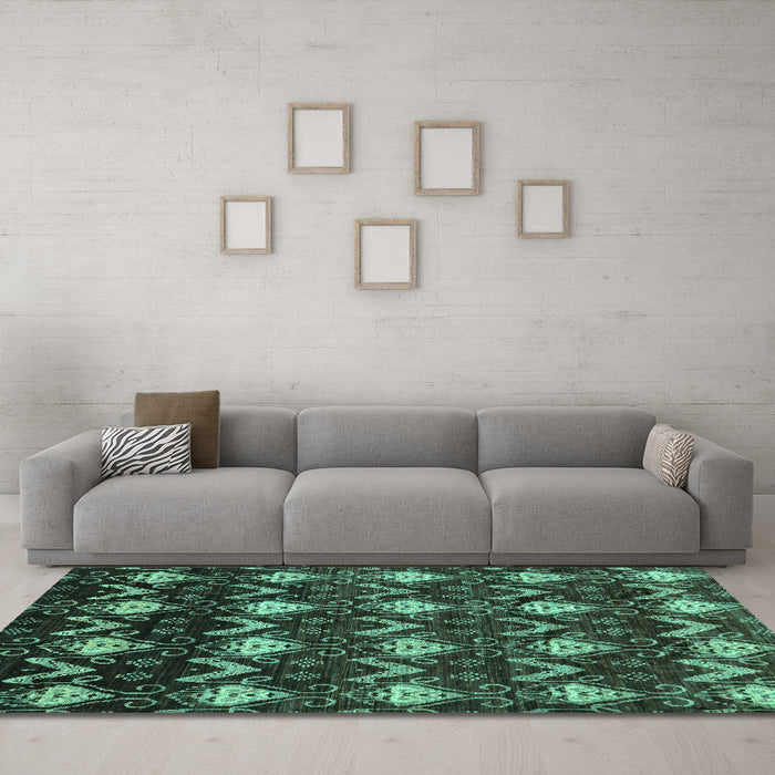 Machine Washable Abstract Turquoise Modern Area Rugs in a Living Room,, wshabs230turq