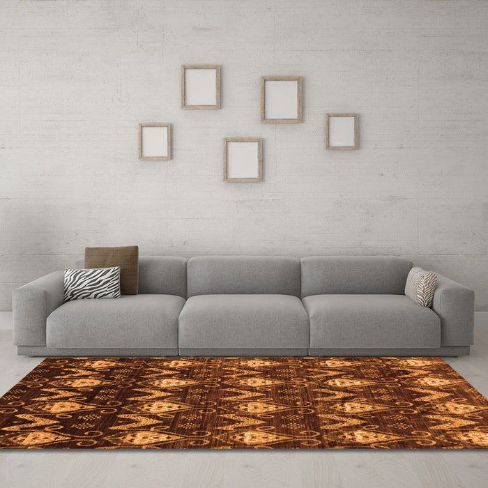 Machine Washable Abstract Orange Modern Area Rugs in a Living Room, wshabs230org