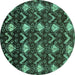 Round Machine Washable Abstract Turquoise Modern Area Rugs, wshabs230turq