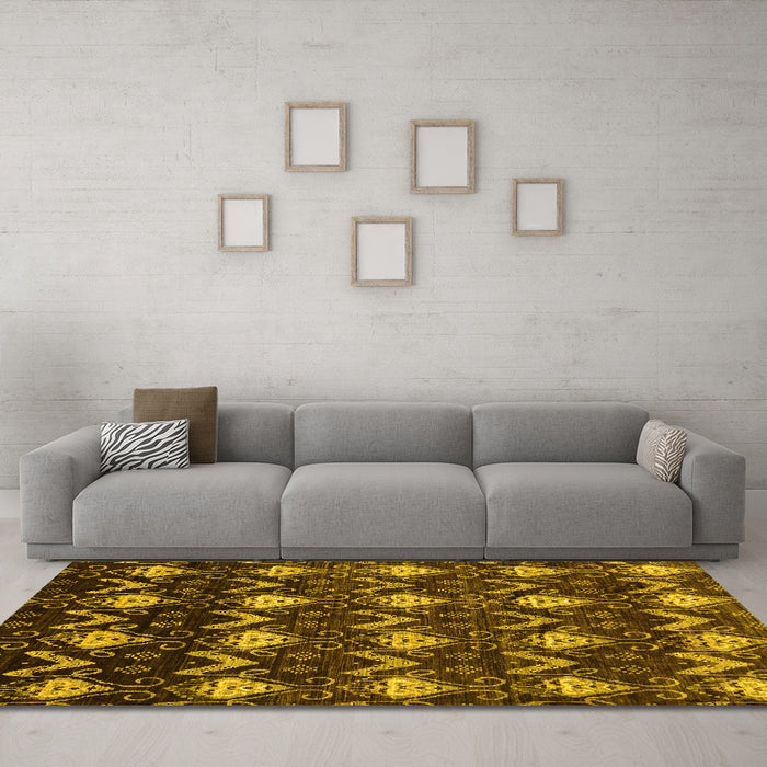 Machine Washable Abstract Yellow Modern Rug in a Living Room, wshabs230yw