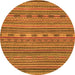 Round Machine Washable Abstract Orange Modern Area Rugs, wshabs2310org