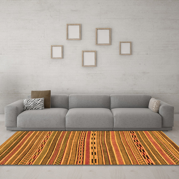 Machine Washable Abstract Orange Modern Area Rugs in a Living Room, wshabs2310org