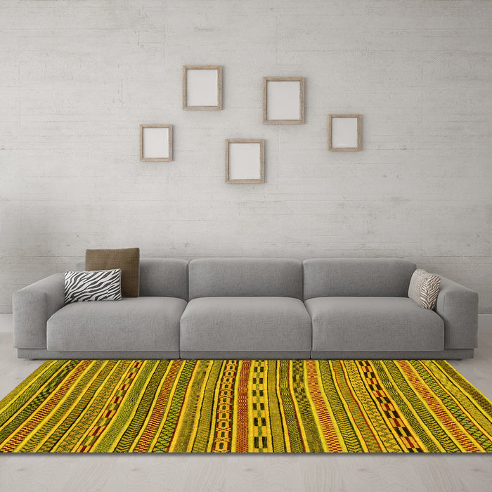 Machine Washable Abstract Yellow Modern Rug in a Living Room, wshabs2310yw