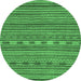 Round Machine Washable Abstract Emerald Green Modern Area Rugs, wshabs2310emgrn