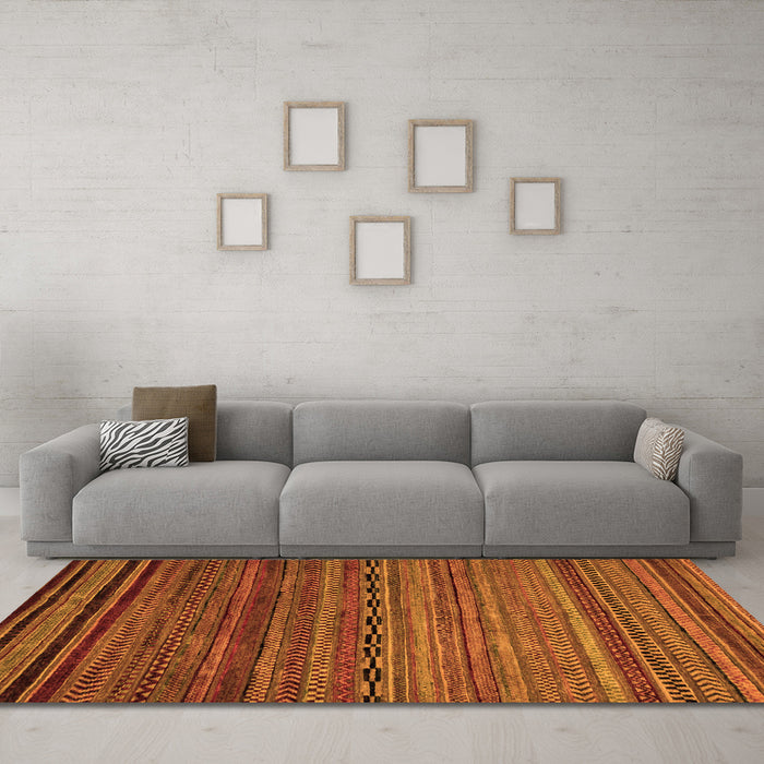 Machine Washable Oriental Orange Modern Area Rugs in a Living Room, wshabs2312org
