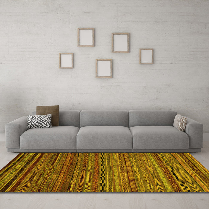 Machine Washable Oriental Yellow Modern Rug in a Living Room, wshabs2312yw