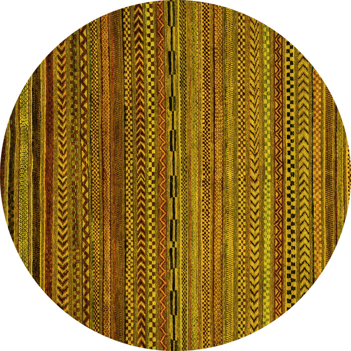 Round Machine Washable Oriental Yellow Modern Rug, wshabs2312yw