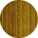 Round Machine Washable Oriental Yellow Modern Rug, wshabs2312yw