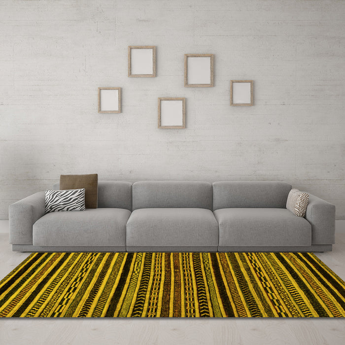 Machine Washable Oriental Yellow Modern Rug in a Living Room, wshabs2313yw