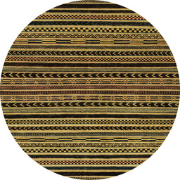 Round Abstract Orange Gold Oriental Rug, abs2313