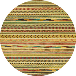 Round Abstract Golden Brown Yellow Oriental Rug, abs2314