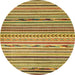 Round Abstract Golden Brown Yellow Oriental Rug, abs2314