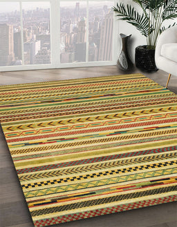 Abstract Golden Brown Yellow Oriental Rug in Family Room, abs2314