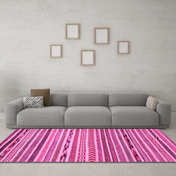 Machine Washable Oriental Pink Modern Rug in a Living Room, wshabs2314pnk
