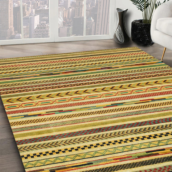 Machine Washable Abstract Gen Brown Yellow Rug in a Family Room, wshabs2314