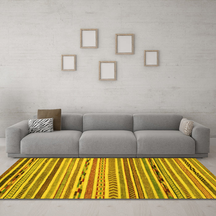 Machine Washable Oriental Yellow Modern Rug in a Living Room, wshabs2314yw